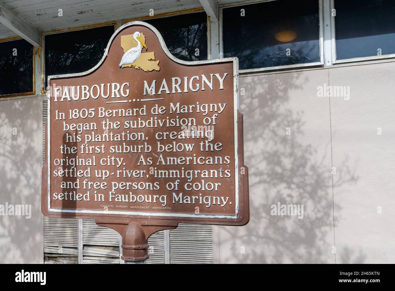 NEW ORLEANS, LA, USA OCTOBER 24, 2021 Faubourg Marigny historic marker on Esplanade Avenue