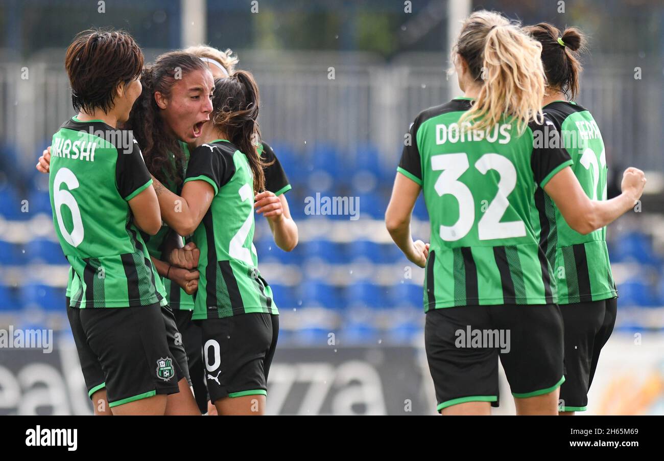 Naples, Italy. 13th Nov, 2021. Halay Bugeja (7) US Sassuolo Calcio Femminile celebrates after scoring a goal 0 1 during the Italian Football Championship League A Women 2021/2022 match between Napoli Femminile vs US Sassuolo Calcio Femminile at the Stadium Giuseppe Piccolo Credit: Independent Photo Agency/Alamy Live News Stock Photo