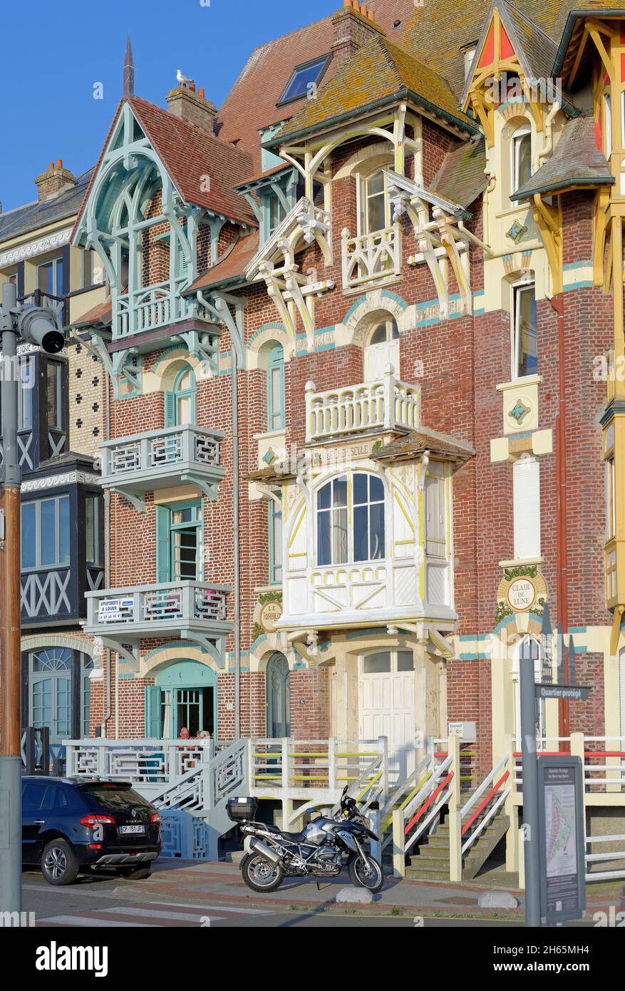 France, Somme, balconies, Mers les Bains, searesort on the shores of the Channel Stock Photo