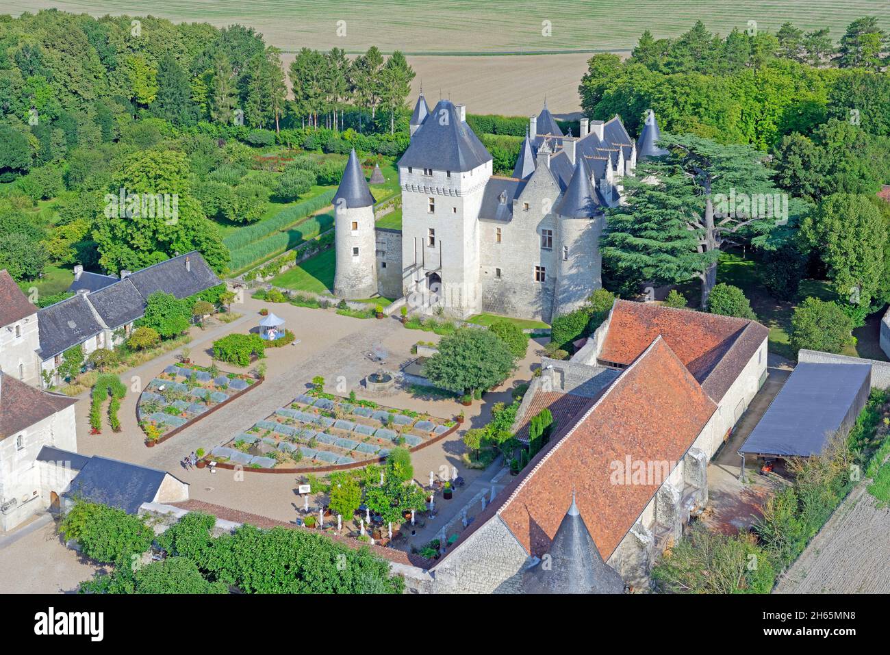 France, Indre et Loire, Lemere, the castle of Le Rivau (aerial view) Stock Photo
