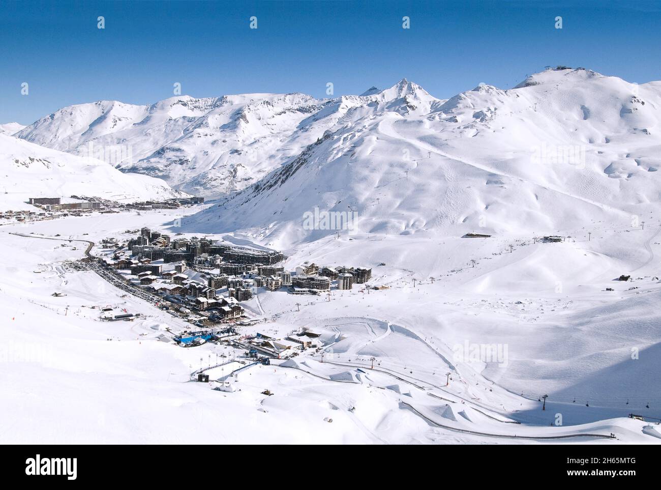 France, Savoie, Vanoise Massif, Tignes, Val Claret at 2127 meters Stock Photo