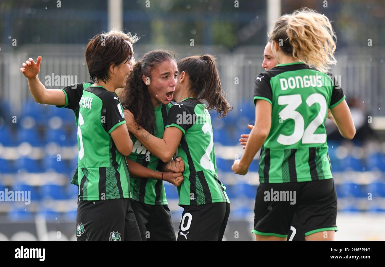 Naples, Italy. 13th Nov, 2021. Halay Bugeja (7) US Sassuolo Calcio Femminile ccelebrates after scoring a goal 0 1 during the Italian Football Championship League A Women 2021/2022 match between Napoli Femminile vs US Sassuolo Calcio Femminile at the Stadium Giuseppe Piccolo Credit: Independent Photo Agency/Alamy Live News Stock Photo
