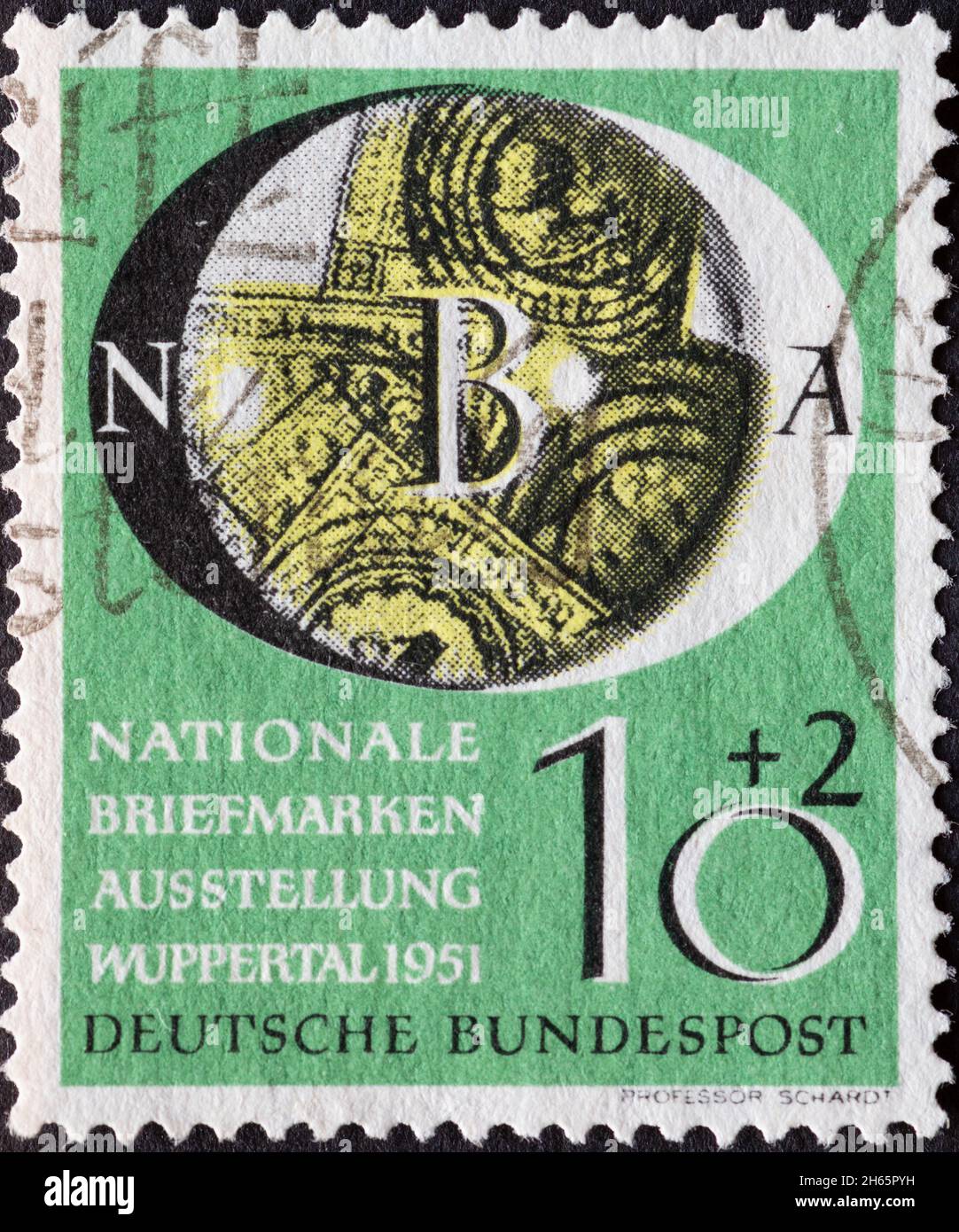 GERMANY - CIRCA 1951: a postage stamp printed in Germany showing an image for the National stamp exhibition 1951 Wuppertal Germany circa 1951. Stock Photo