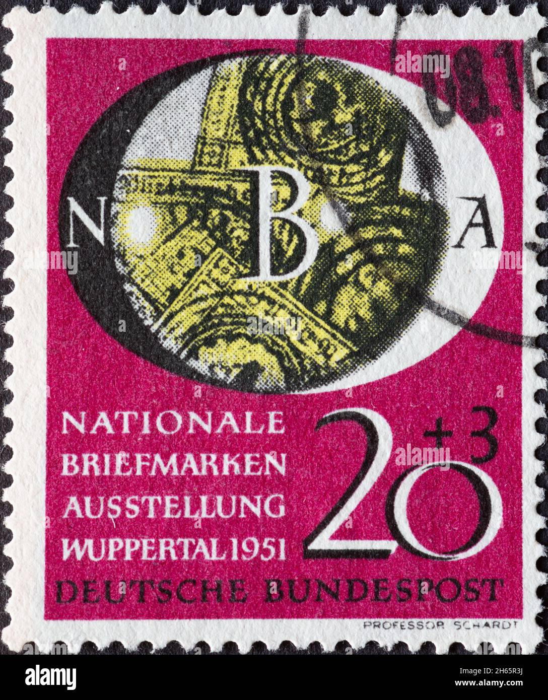 GERMANY - CIRCA 1951: a postage stamp printed in Germany showing an image for the National stamp exhibition 1951 Wuppertal Germany circa 1951. Stock Photo