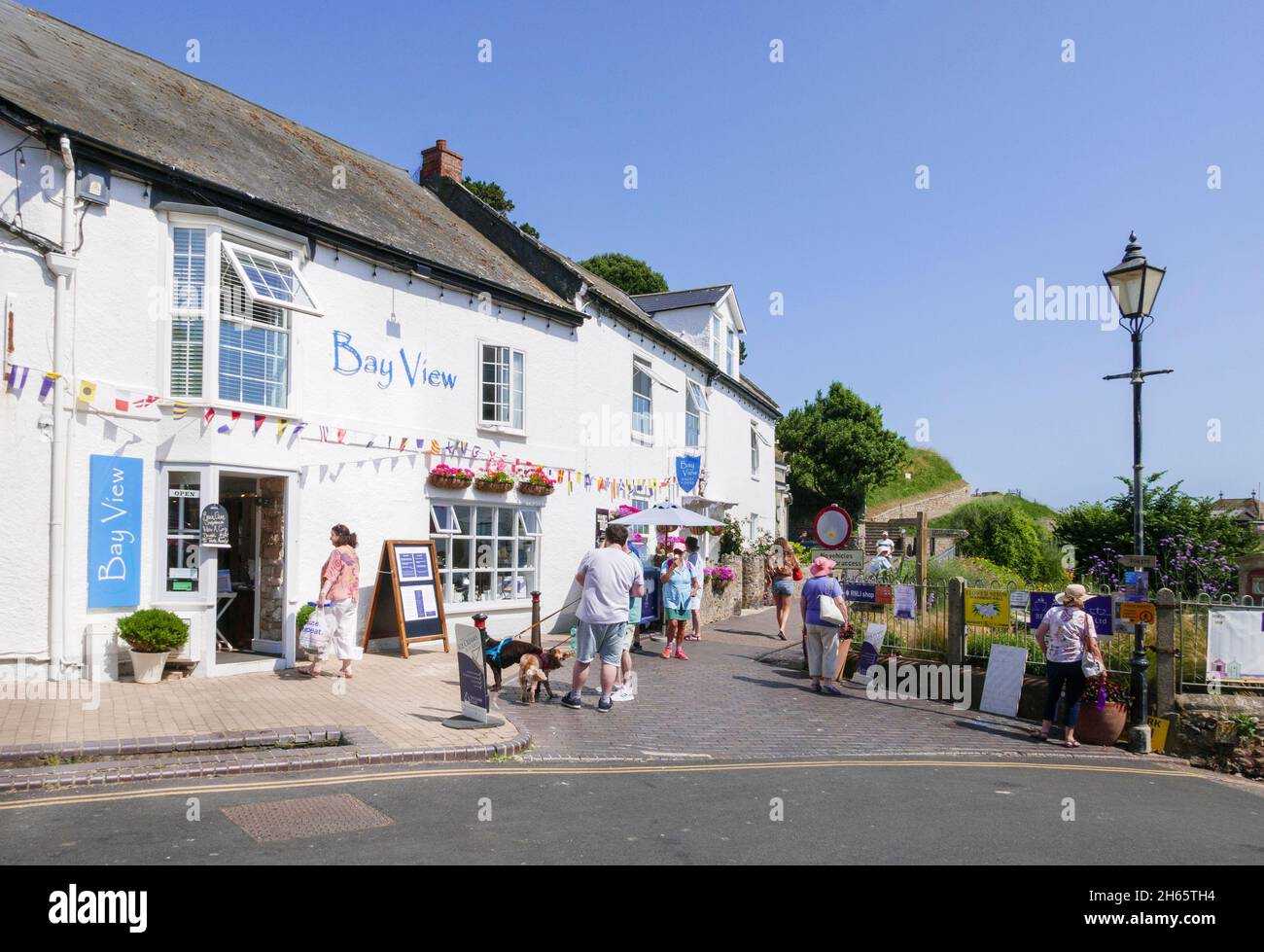 Bay View guest house and bed and breakfast with gift shop in the picturesque fishing village Fore street Seafront Beer Devon England UK GB Europe Stock Photo