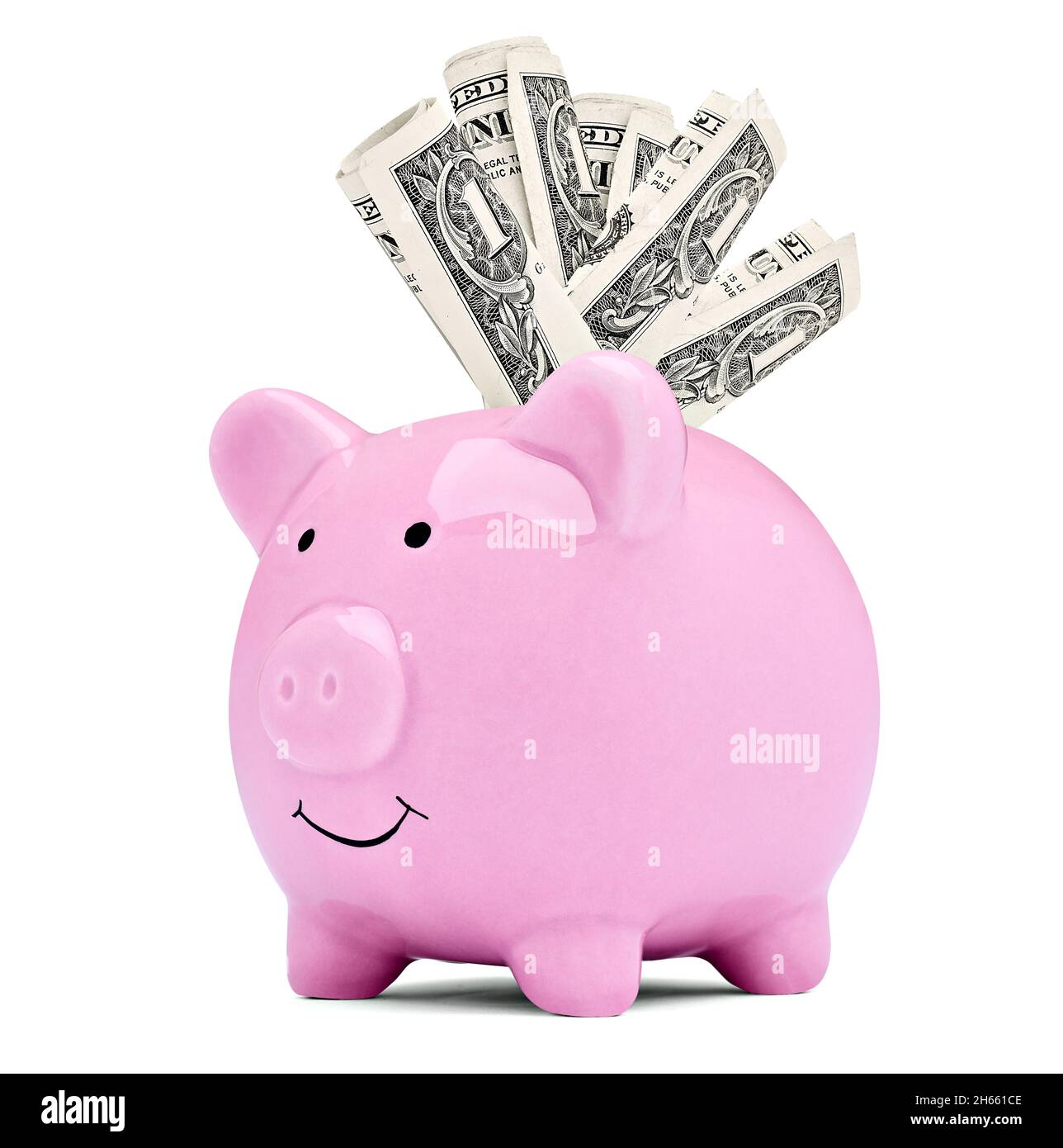 finance saving money piggybank business investment banking piggy bank pig wealth dollar bill paper currency Stock Photo
