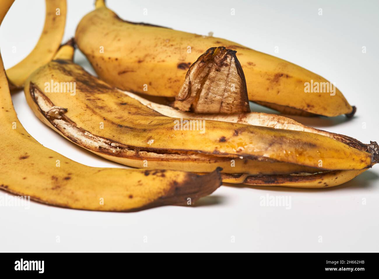 Banana peels or banana skin. Using banana peels in compost, for skin care, hair  health and first aid. Health benefits of banana peel Stock Photo - Alamy