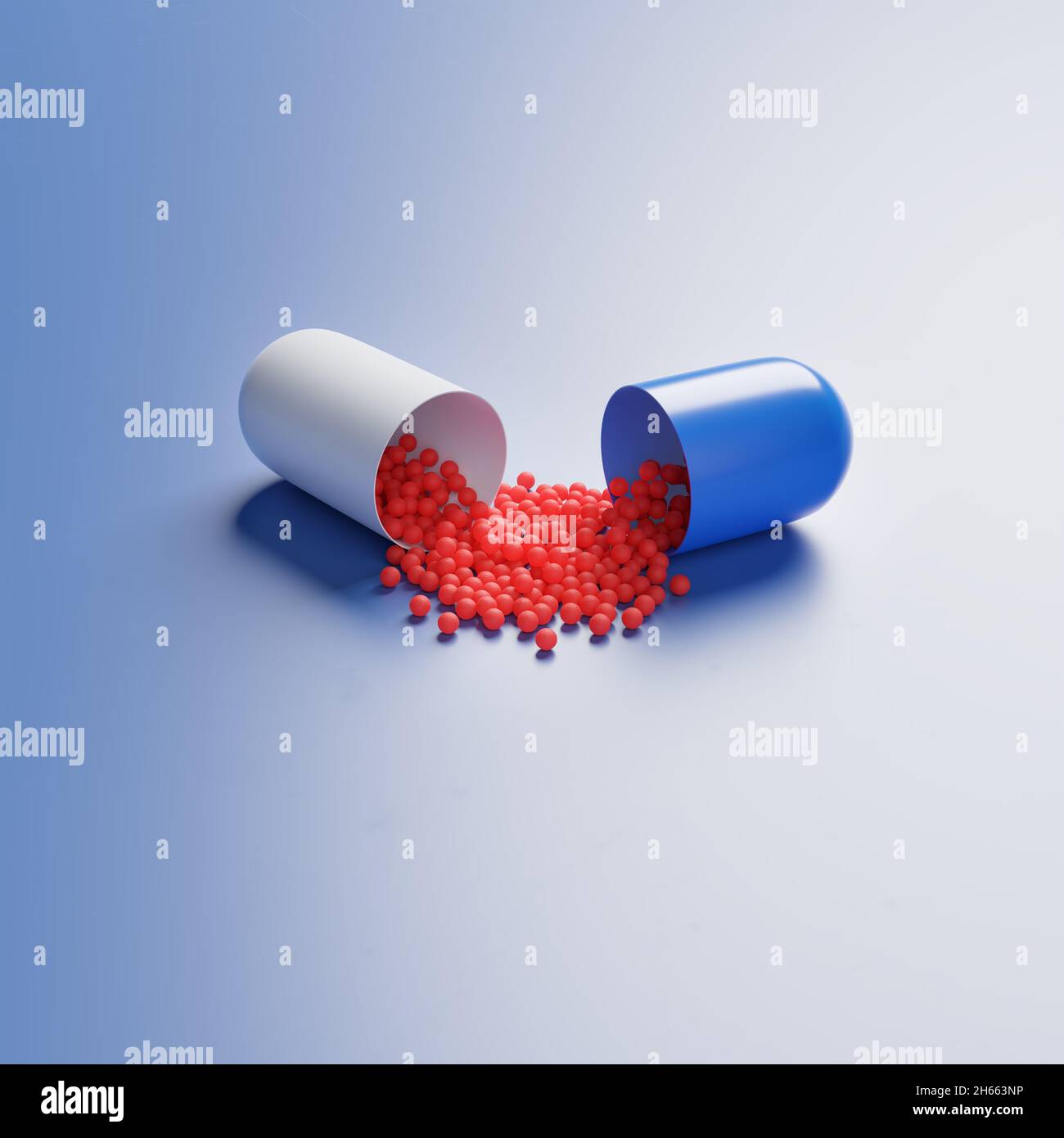 An open pill capsule spilling the active ingredient Stock Photo Alamy