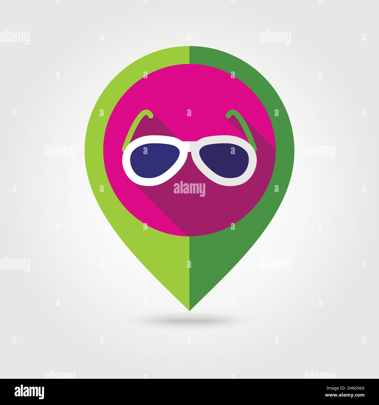 Sunglasses flat mapping pin icon with long shadow, eps 10 Stock Vector