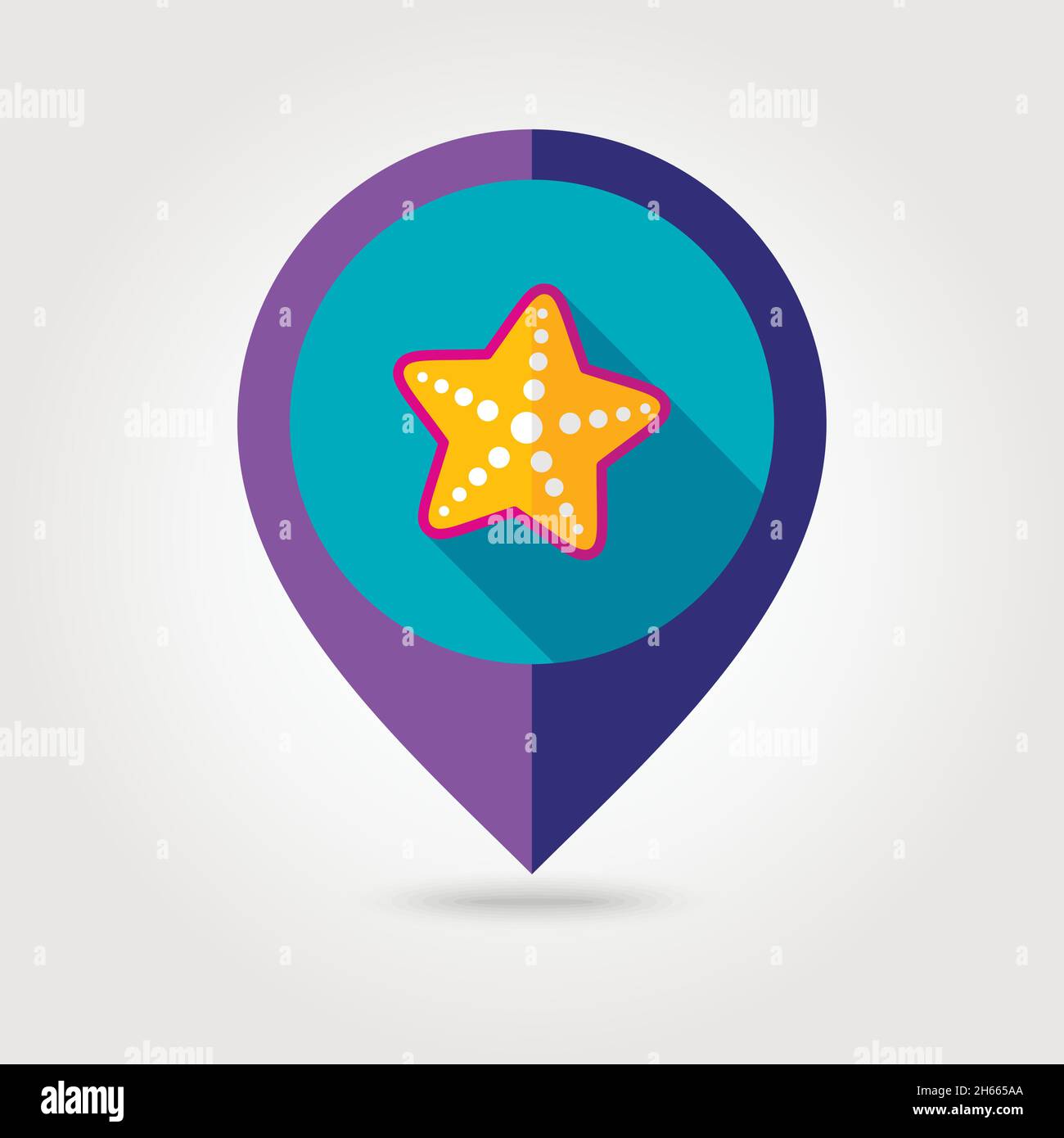 Starfish flat mapping pin icon with long shadow, eps 10 Stock Vector