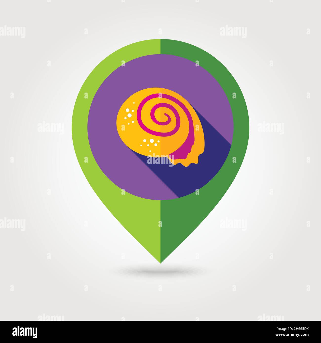 Seashell flat mapping pin icon with long shadow, eps 10 Stock Vector