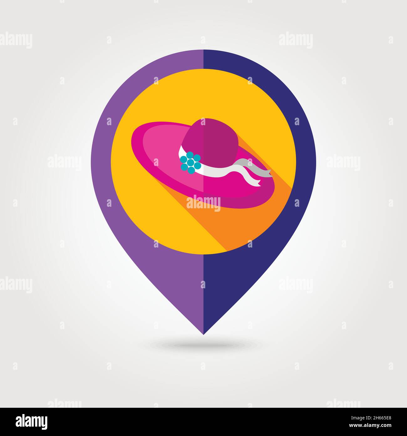 Beach hat flat mapping pin icon with long shadow, eps 10 Stock Vector