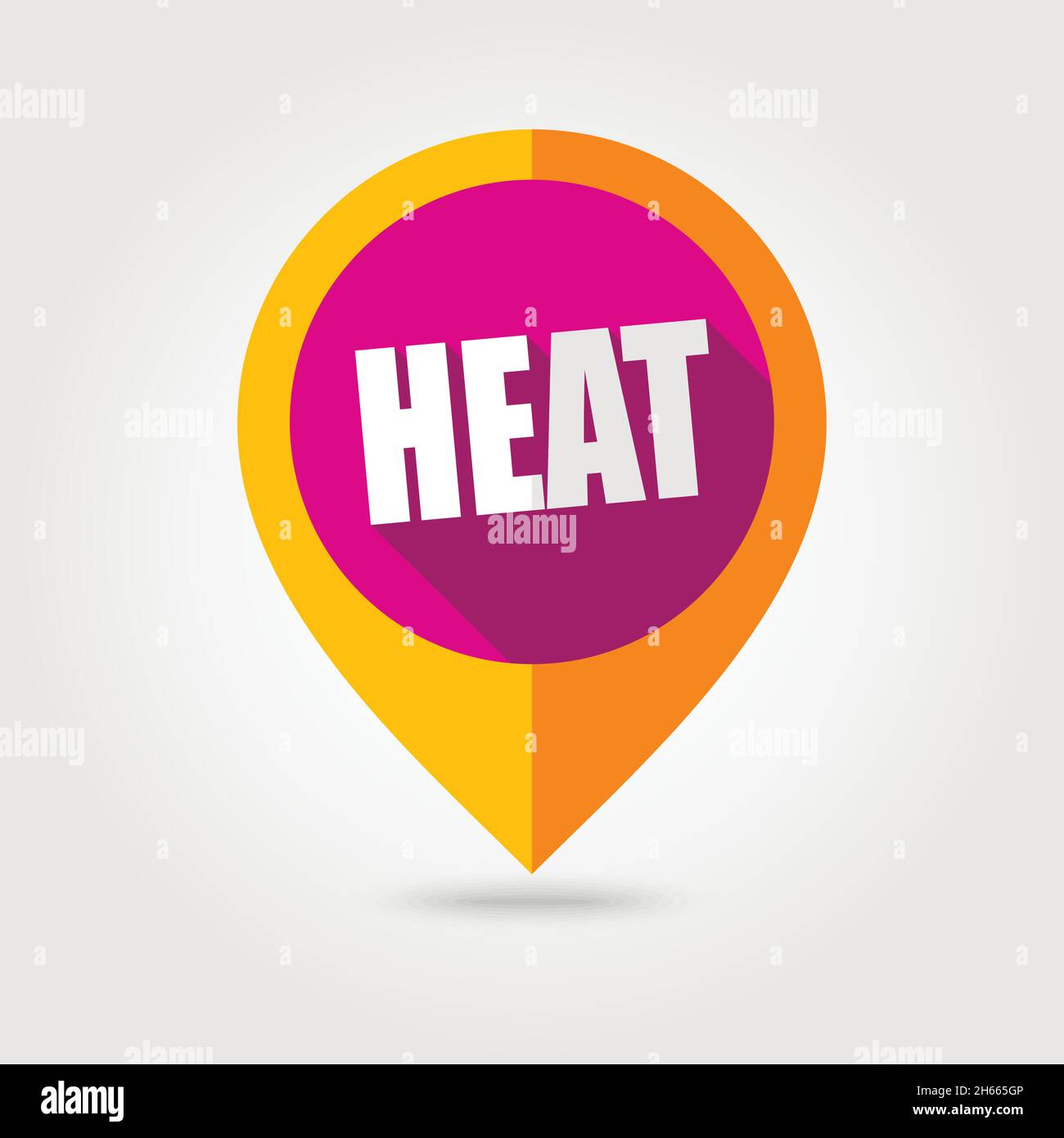 Heat flat mapping pin icon with long shadow, eps 10 Stock Vector