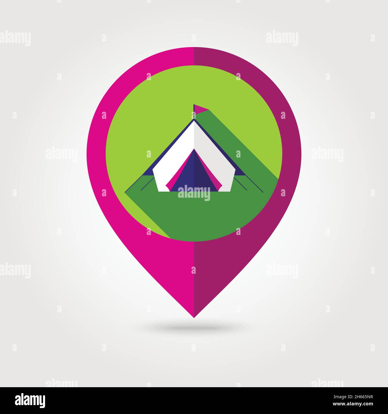 Tent flat mapping pin icon with long shadow, eps 10 Stock Vector