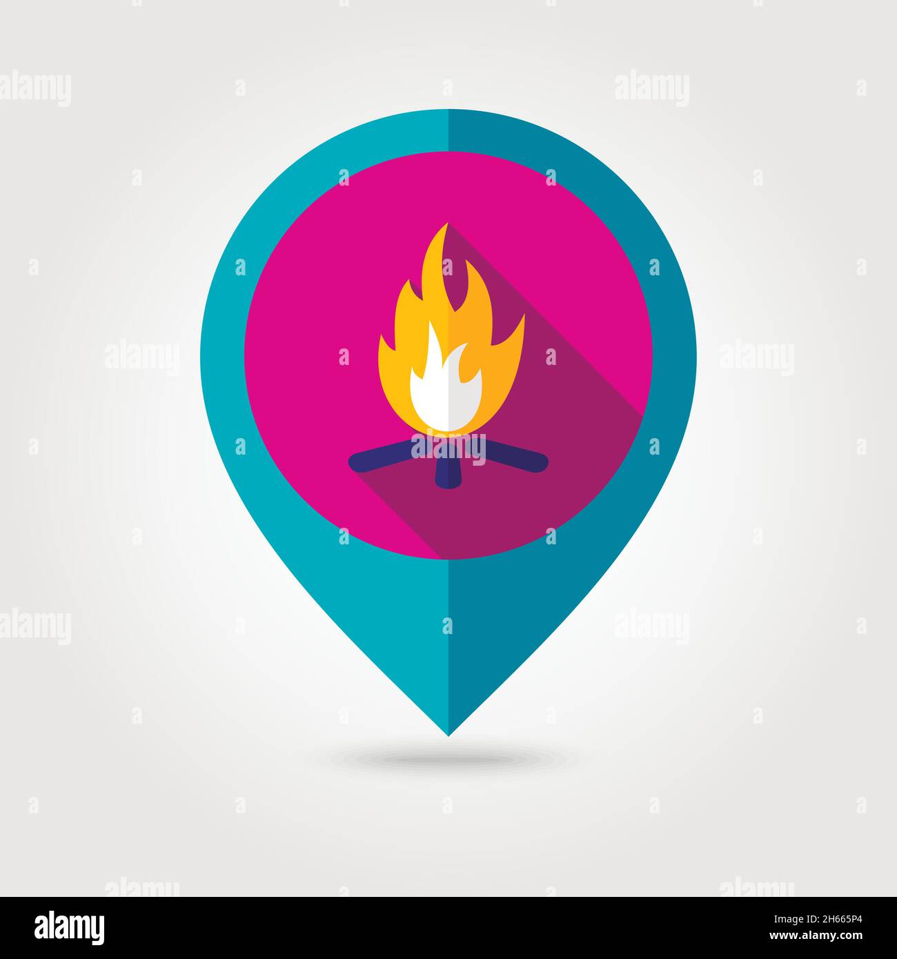 Bonfire flat mapping pin icon with long shadow, eps 10 Stock Vector