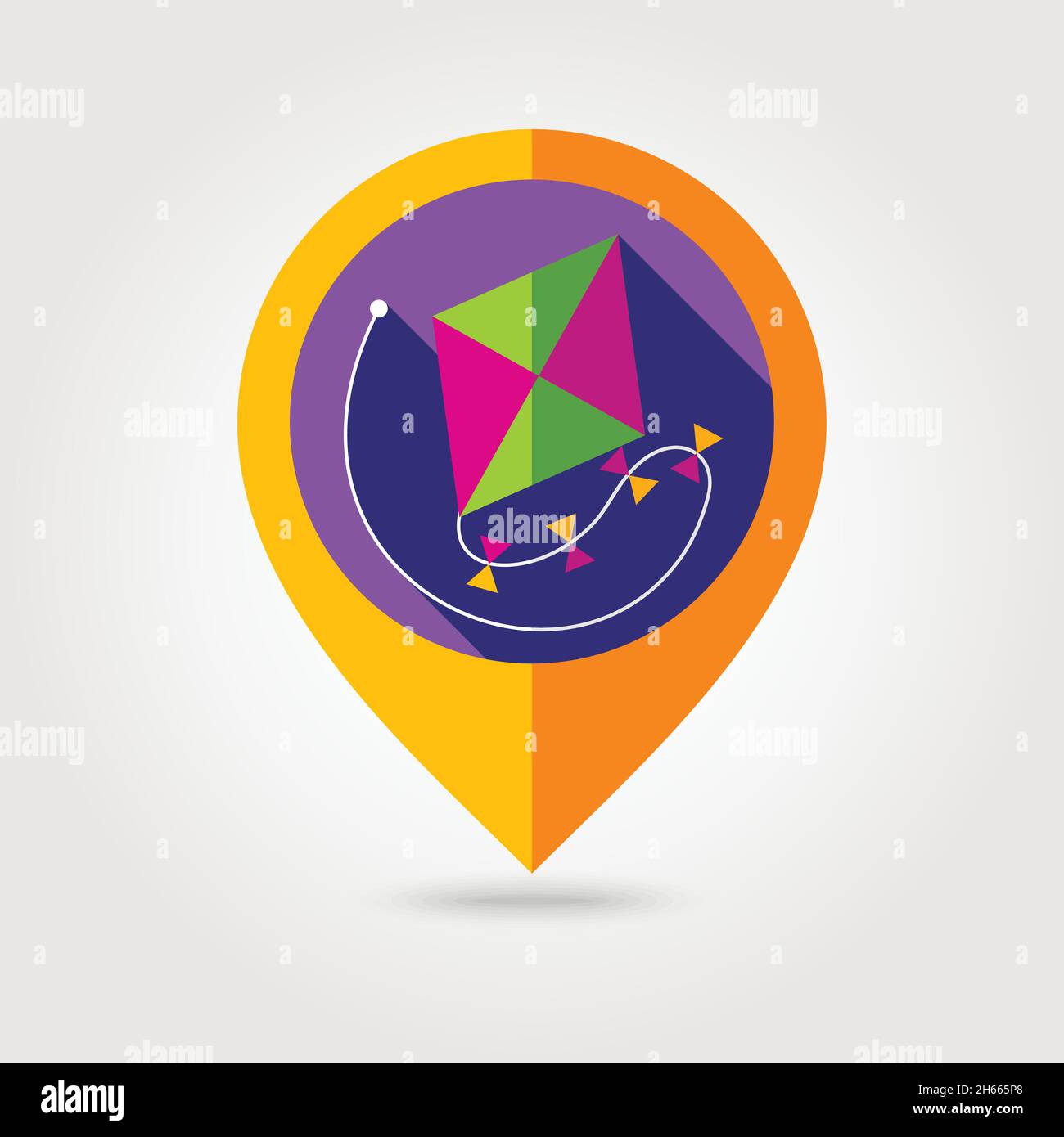 Kite flat mapping pin icon with long shadow, eps 10 Stock Vector