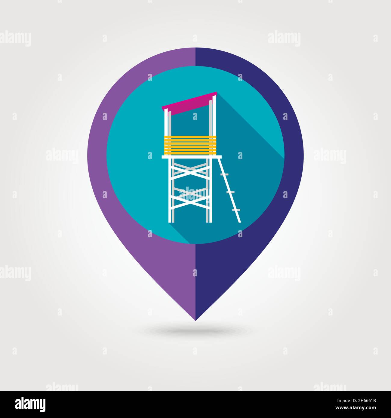 Lifeguard tower flat mapping pin icon with long shadow, eps 10 Stock Vector
