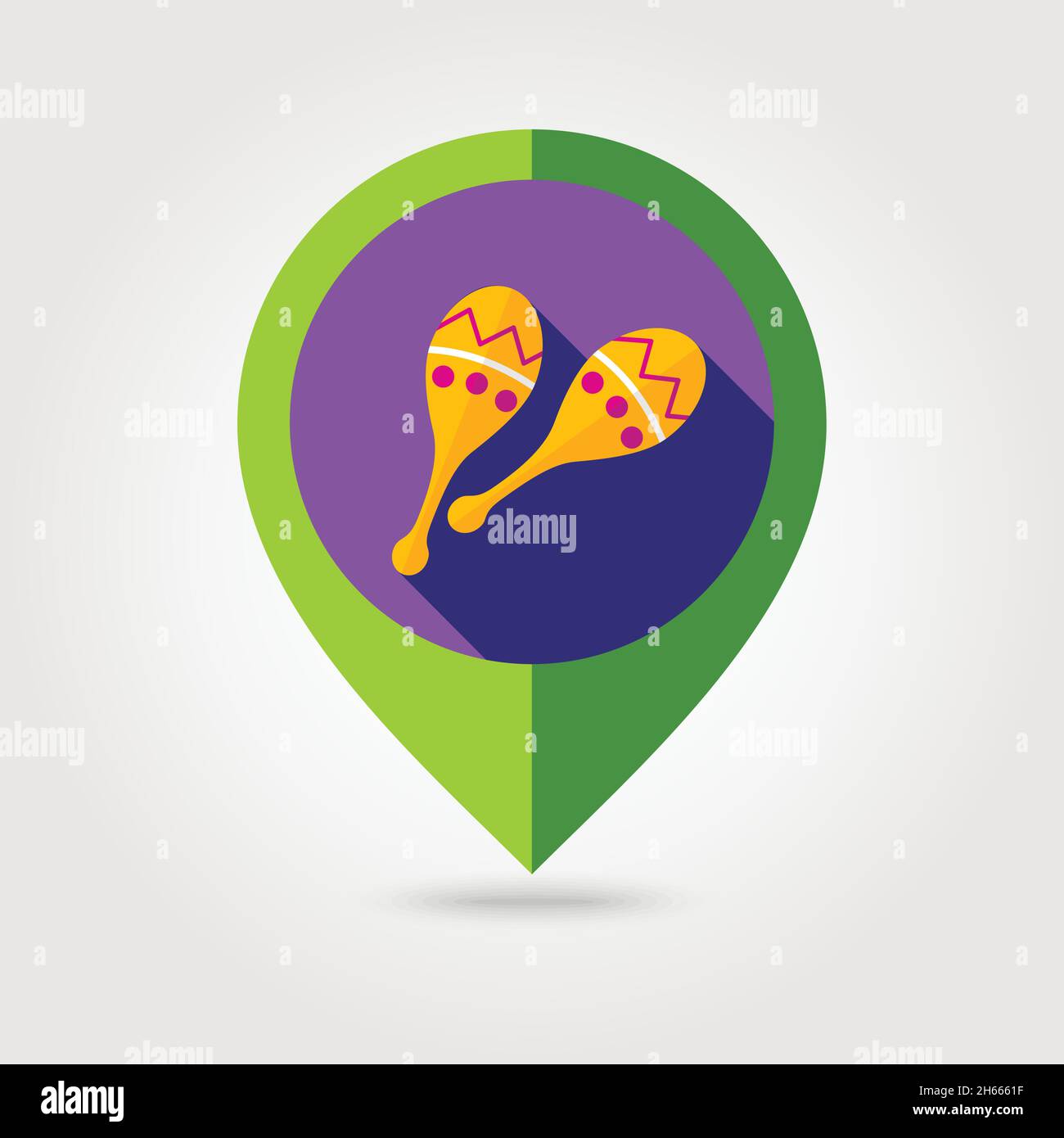 Maracas flat mapping pin icon with long shadow, eps 10 Stock Vector
