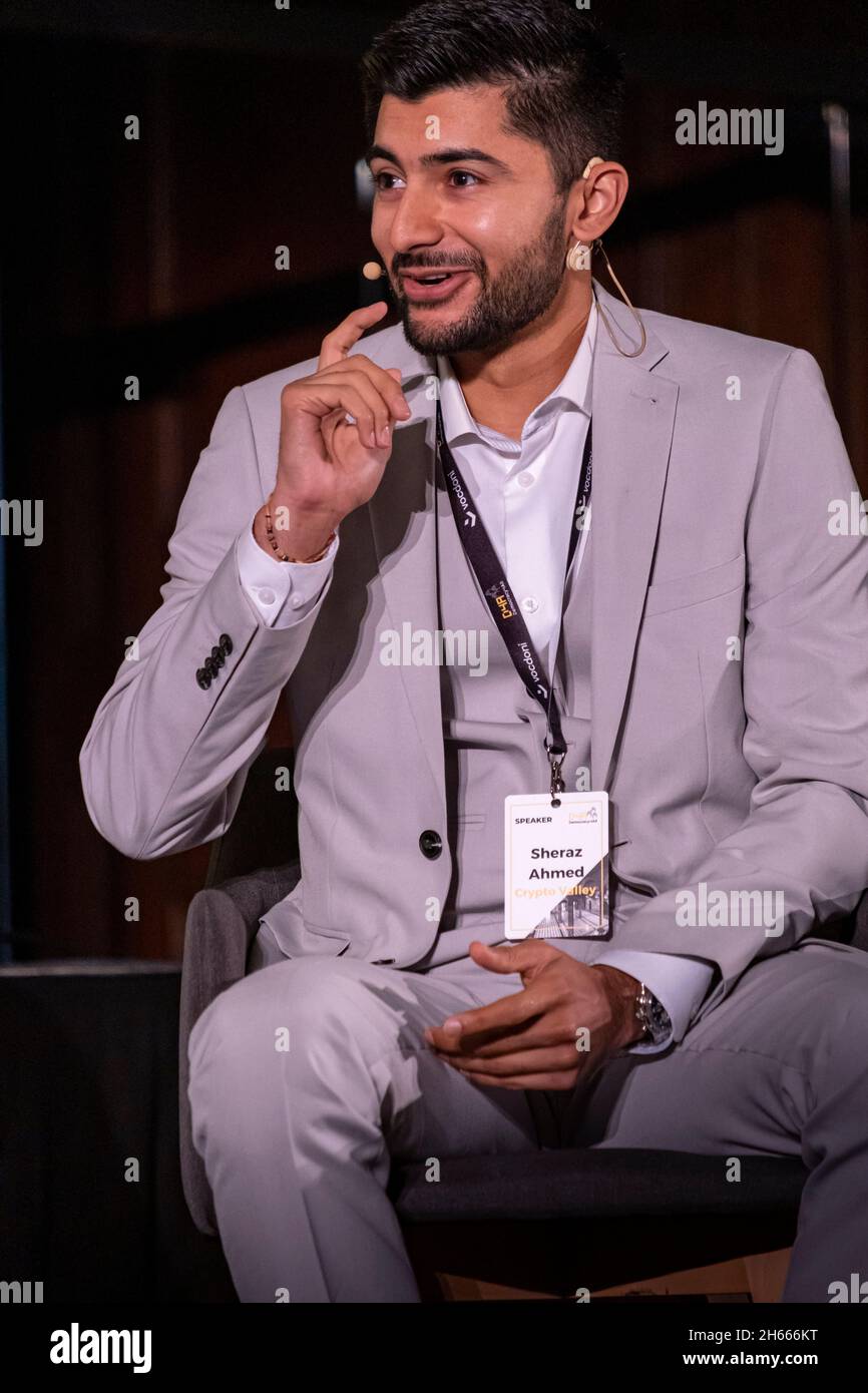 Barcelona, Spain. 12th Nov, 2021. Mr. Sheraz Ahmed, Head of Business  Development at Crypto Valley speaks during the conference.In the annual  framework of Democracy4All, Blockchain For Governance has taken place at  Casa