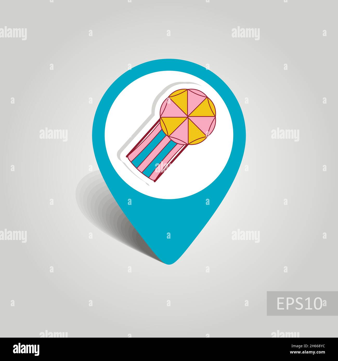 Beach chaise lounge with umbrella vector pin map icon. Map pointer ...