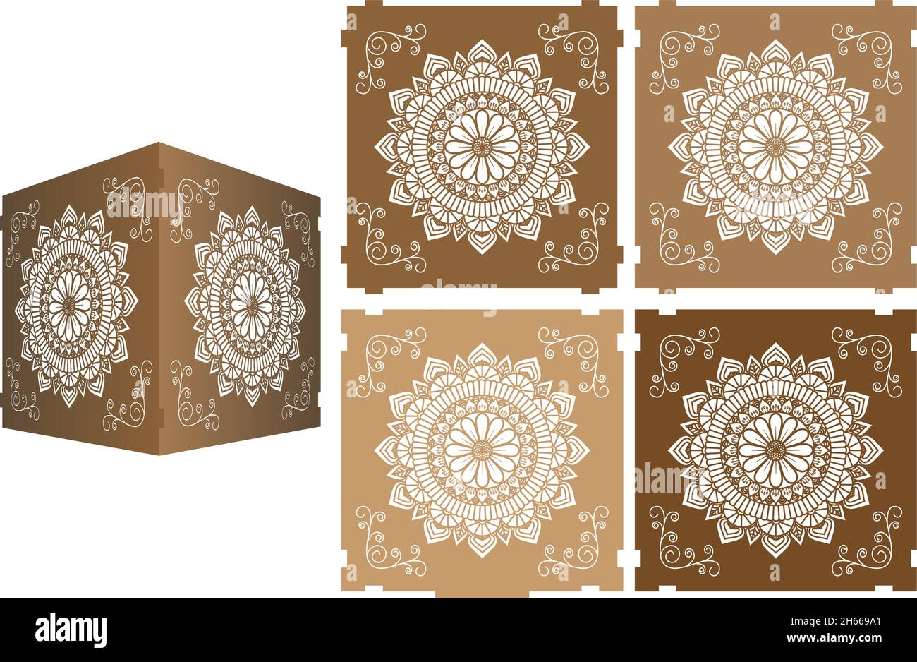 Mandala pattened box. Ethnic decorative elements. box laser cut template. jewelry box digital template vector laser files. Laser pattern vector files Stock Vector