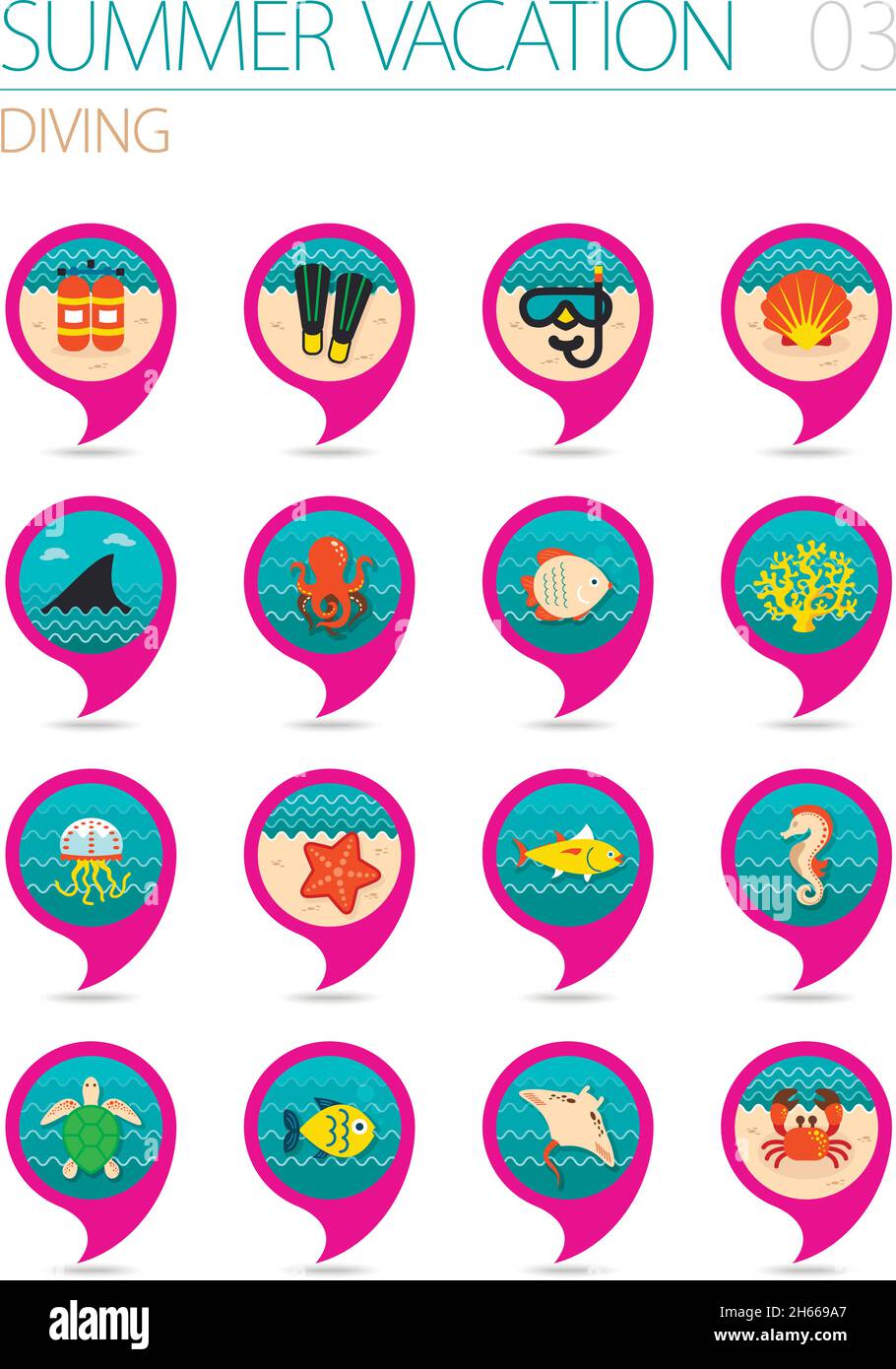Diving vector pin map icon set. Summer time Map pointer. Map markers ...