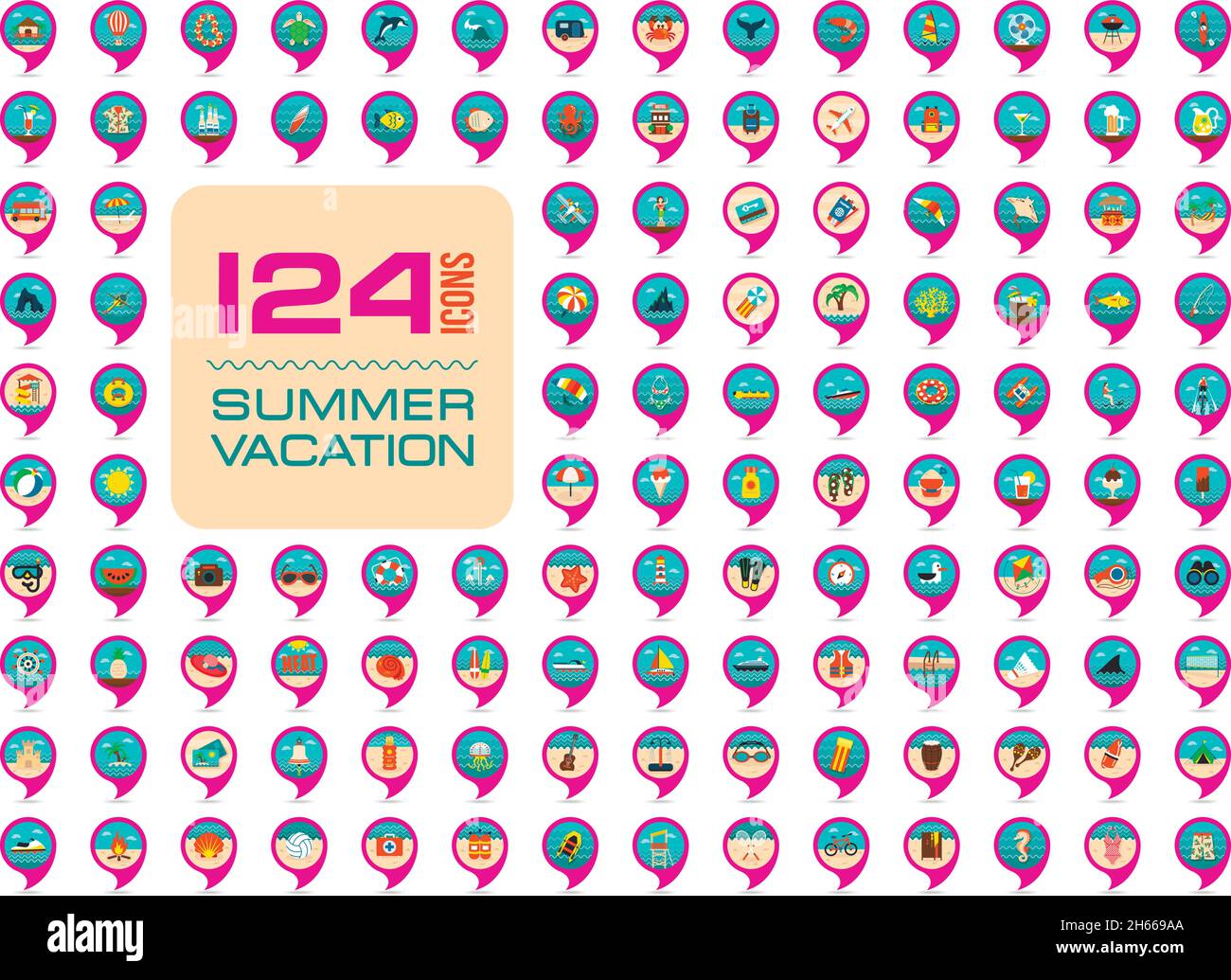 Summer vector pin map icon set. Beach Map pointer. Travel Map markers ...
