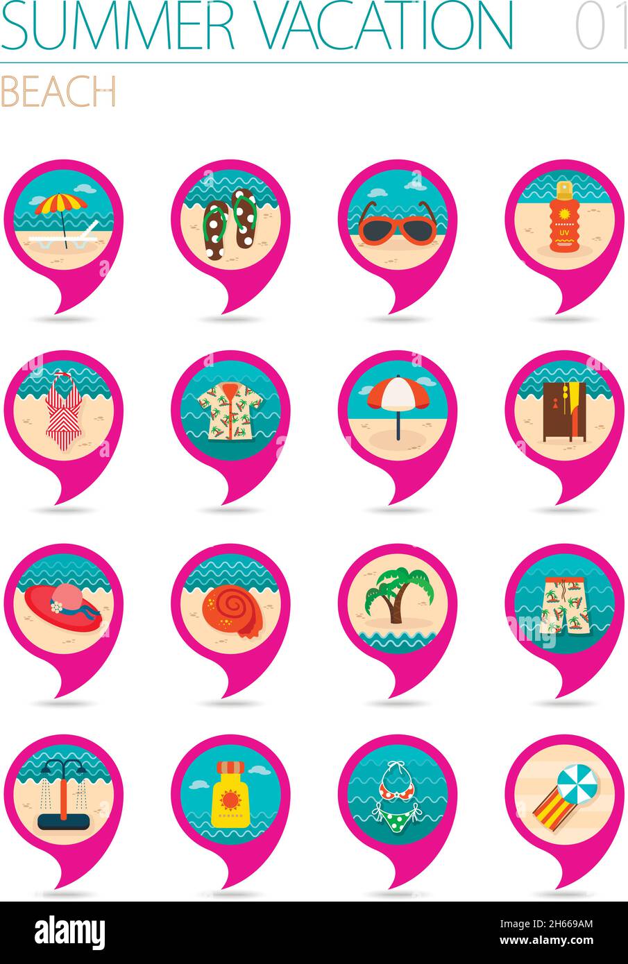 Beach vector pin map icon set. Summer time Map pointer. Map markers ...