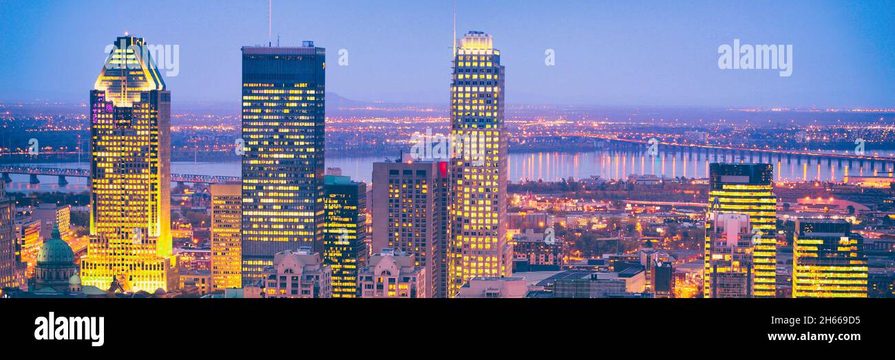 Montreal city skyline at night banner panorama header in Quebec, Canada Stock Photo