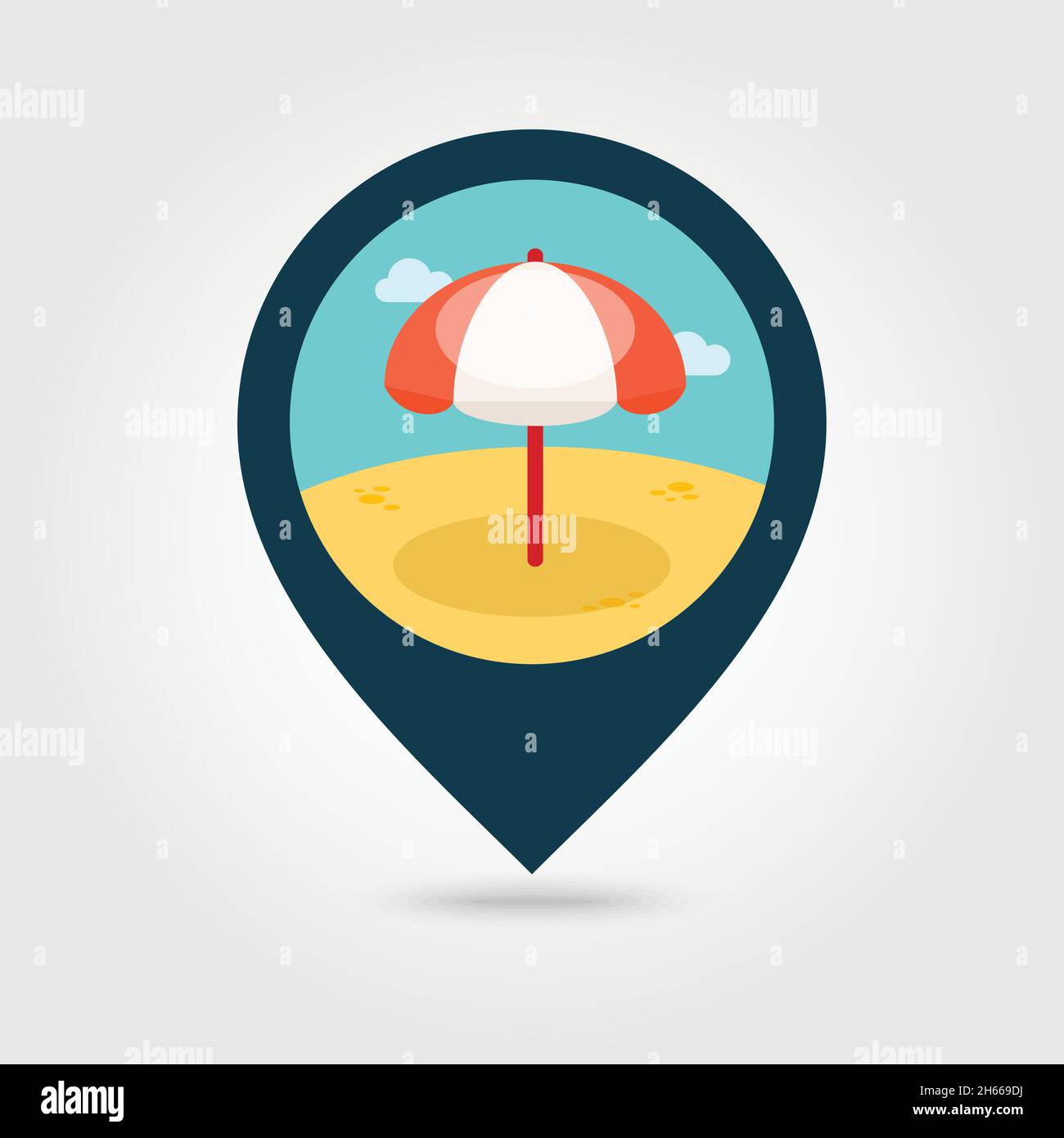 Beach Parasol vector pin map icon. Map pointer. Summer Map markers ...