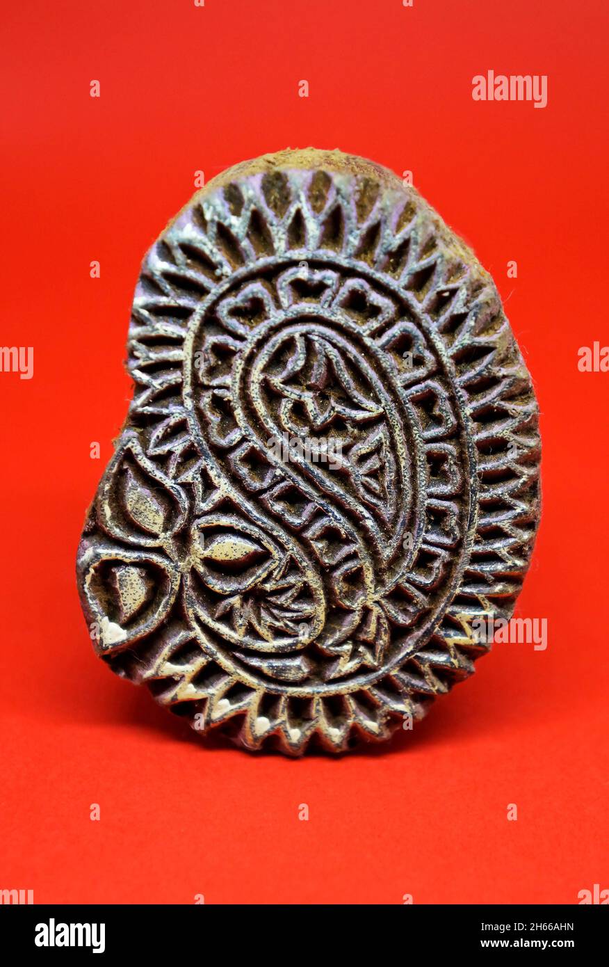 Traditional Indian block print. Wood block used for handmade textile printing. Stock Photo