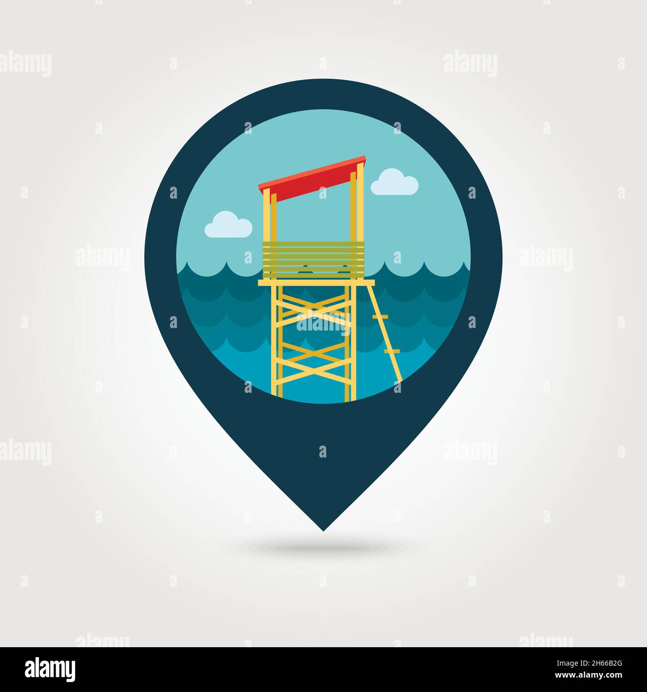 Lifeguard tower vector pin map icon. Beach Map pointer. Summer Map markers. Summertime. Vacation, eps 10 Stock Vector