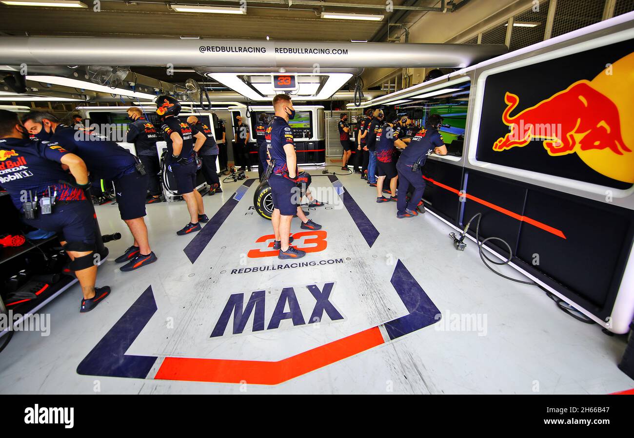 Pit garage for Max Verstappen (NLD) Red Bull Racing. 13.11.2021. Formula 1 World Championship, Rd 19, Brazilian Grand Prix, Sao Paulo, Brazil, Sprint Race Day.  Photo credit should read: XPB/Press Association Images. Stock Photo