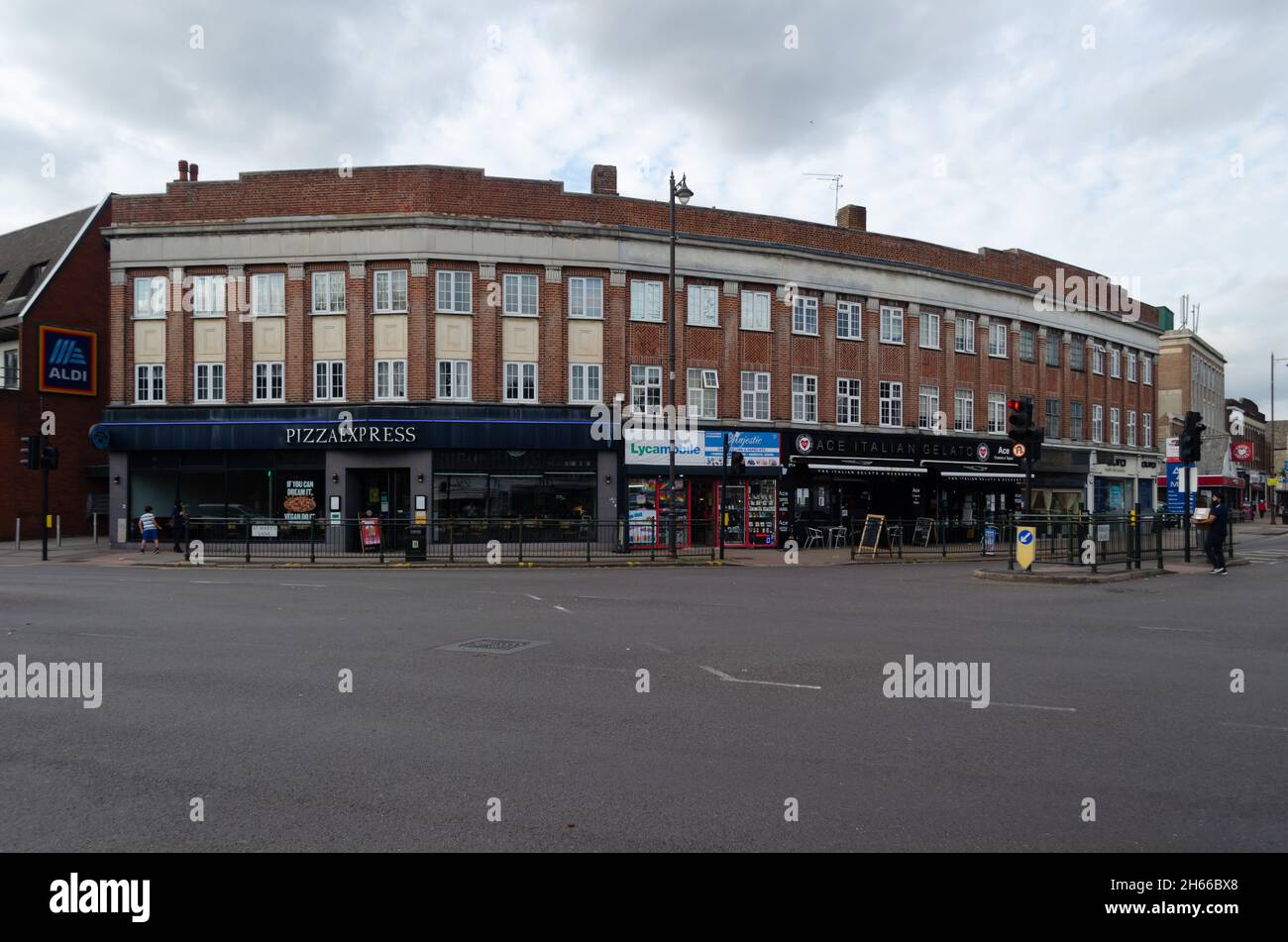 The shops along Station Road in Upminster, East London, UK Stock Photo