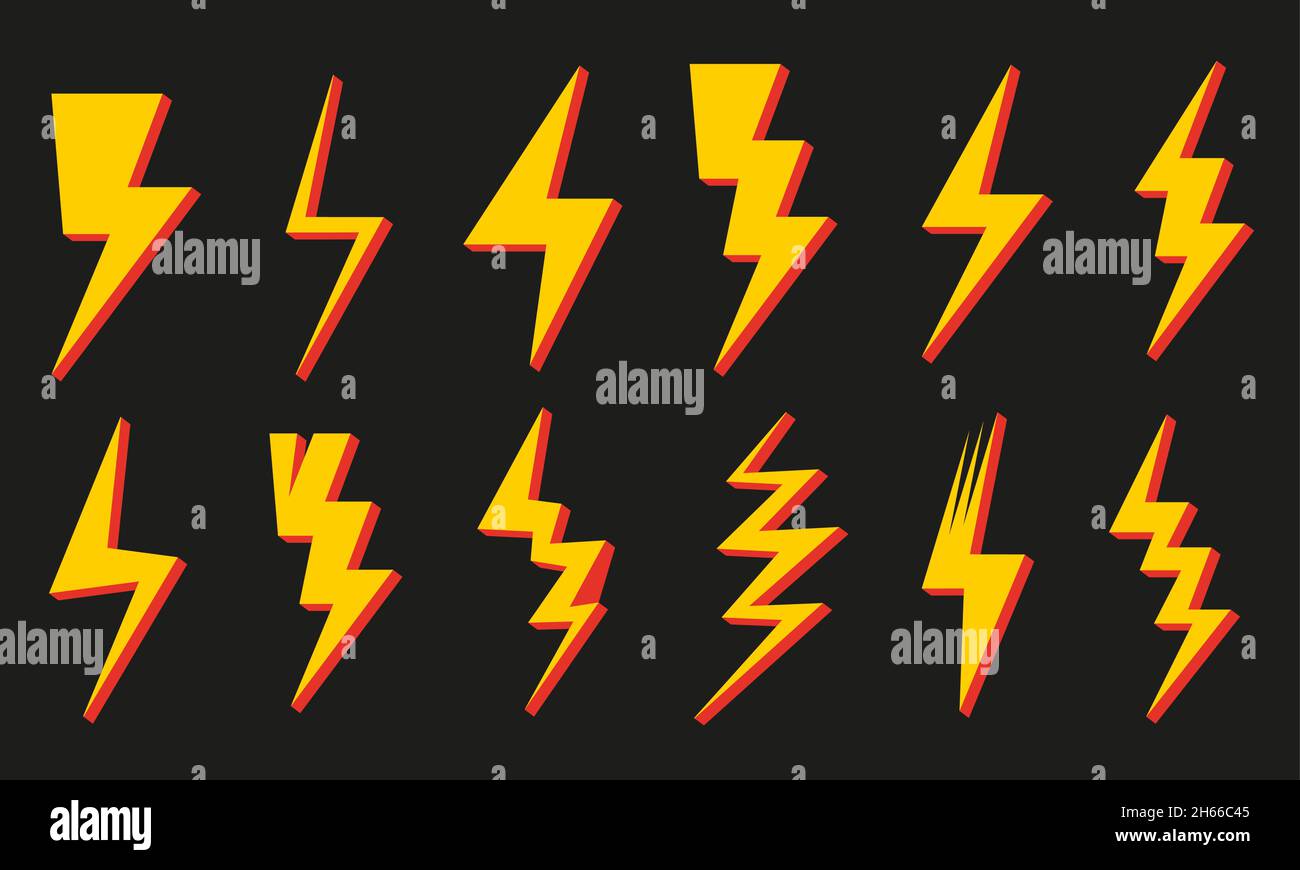 Lightning icon flat design set with shadows vector Stock Vector Image ...
