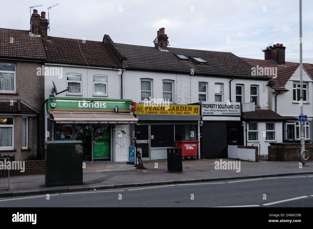 A row of shops along Movers Lane in Barking, East London, UK Stock Photo