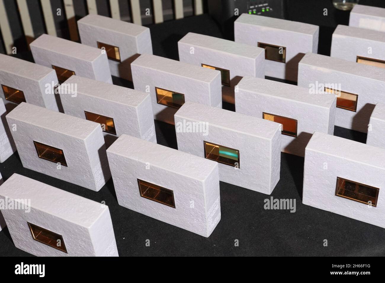 Berlin, Germany. 13th Nov, 2021. View of the trophies at the DAfF (German Academy for Television) awards ceremony at the Babylon cinema. Credit: Jörg Carstensen/dpa/Alamy Live News Stock Photo