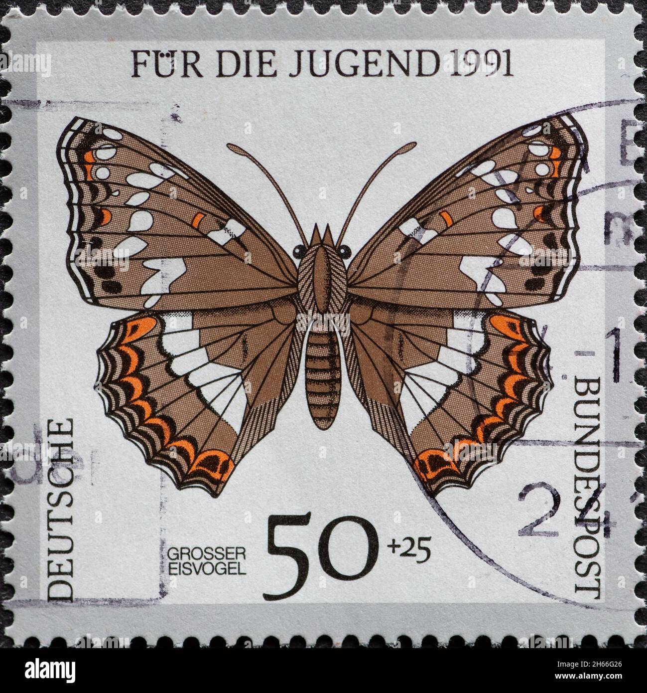 GERMANY - CIRCA 1991: a postage stamp from Germany, showing an endangered butterfly Large Kingfisher Limenitis populi Stock Photo