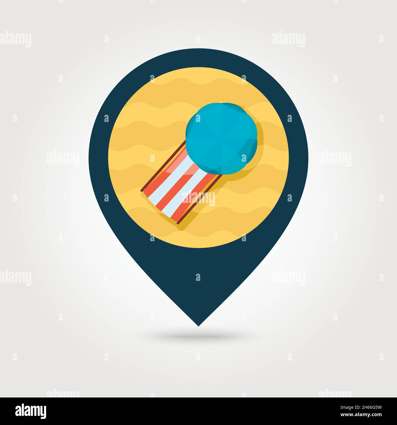 Beach chaise lounge with umbrella vector pin map icon. Map pointer ...