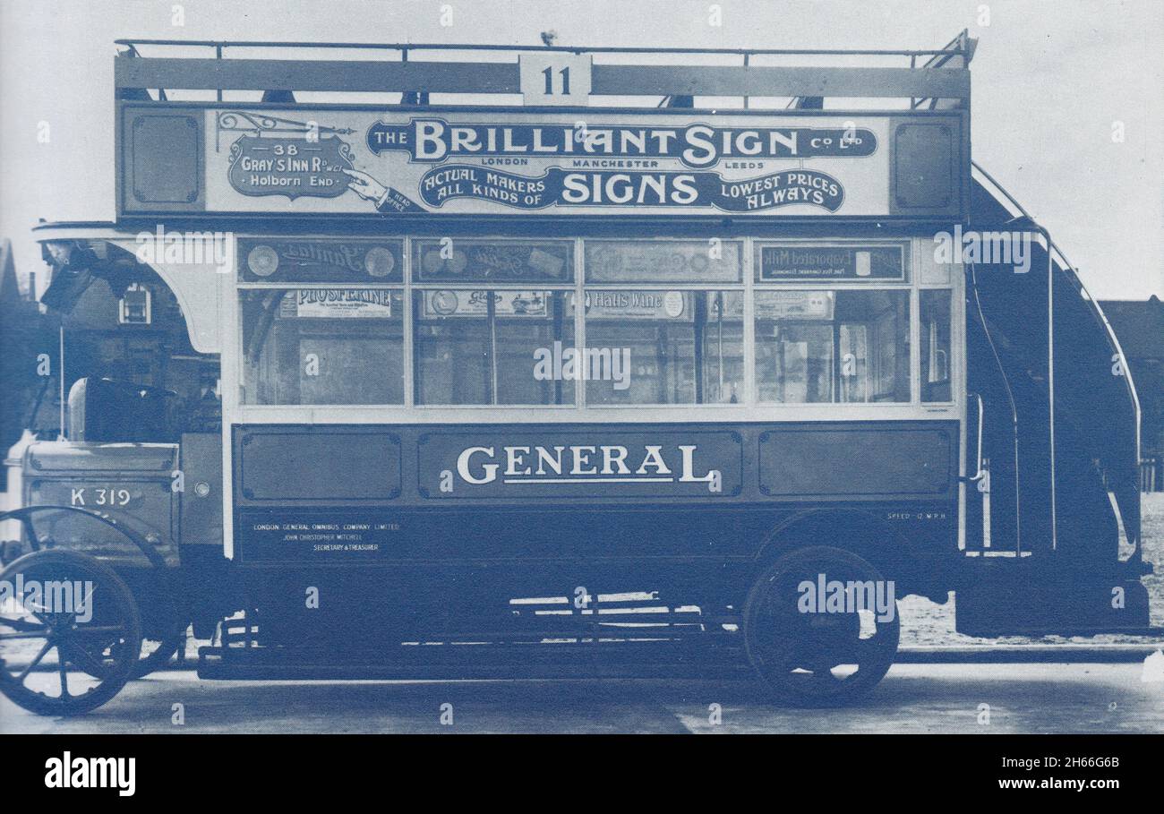 Vintage photo of early bus - London Transport 1900s. Stock Photo