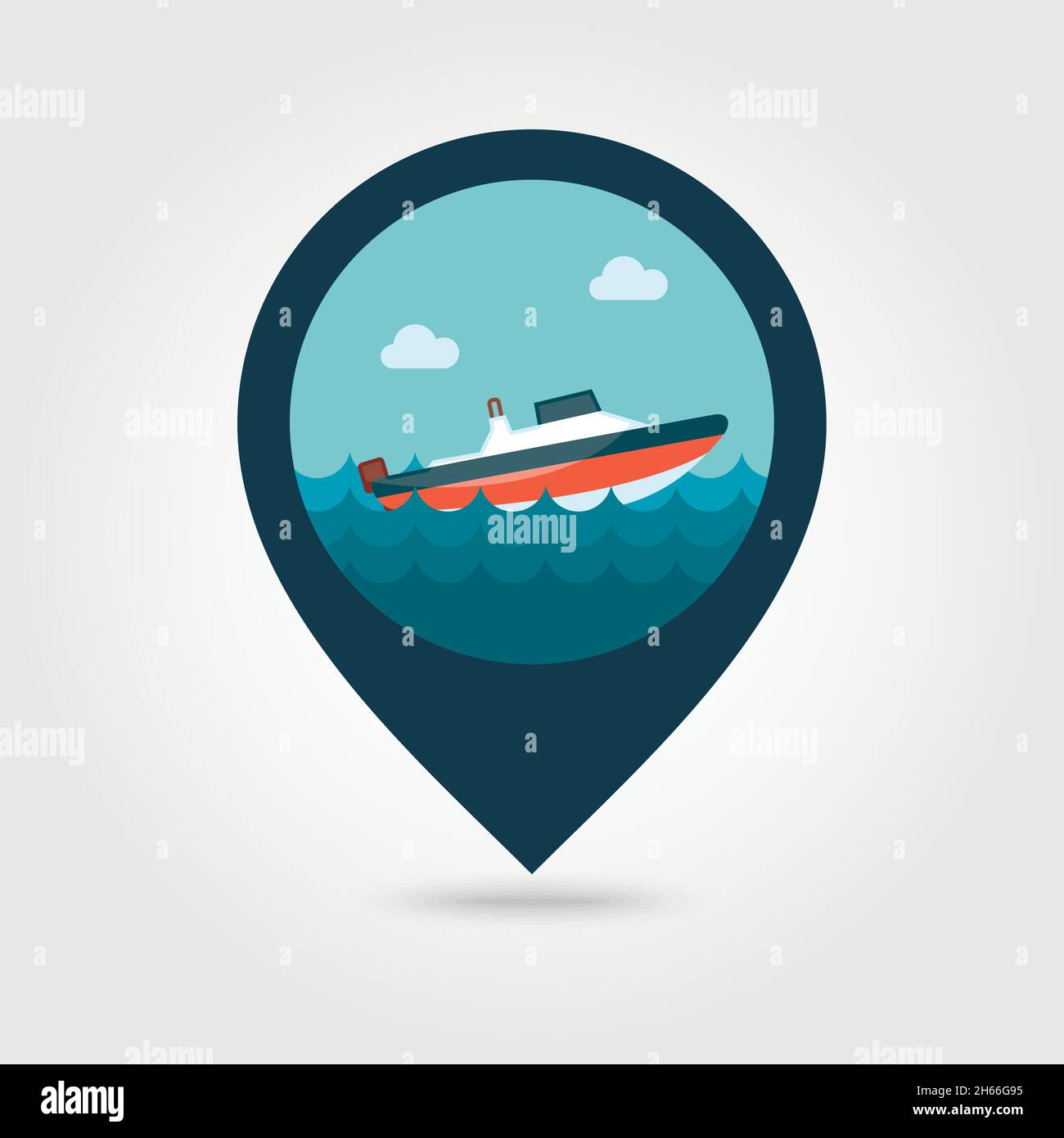 Speed boat vector pin map icon. Travel Map pointer. Summer Map markers ...