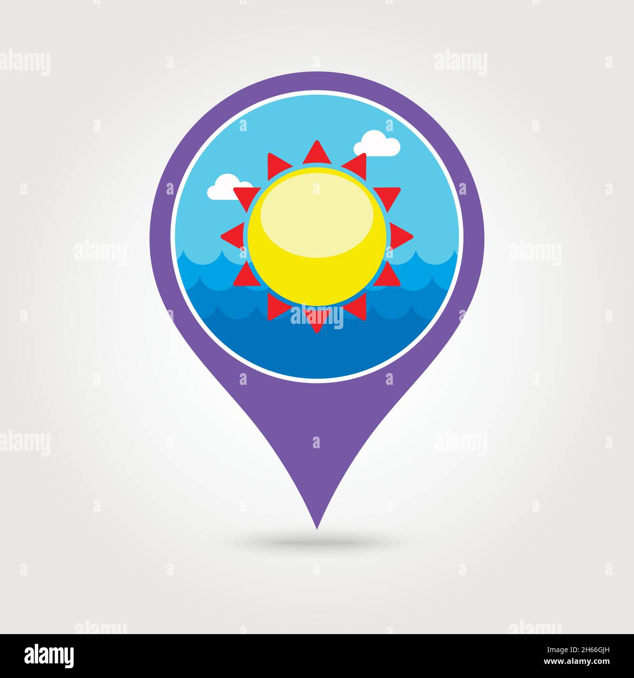 Sun vector pin map icon. Beach Map pointer. Summer Map markers. Holiday. Summertime. Vacation, eps 10 Stock Vector