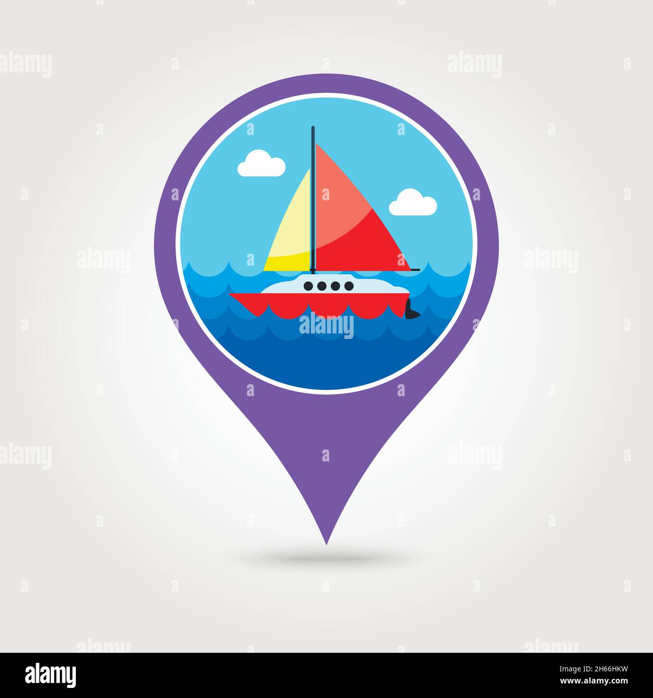 Boat with a Sail vector pin map icon. Marine Map pointer. Summer Map ...