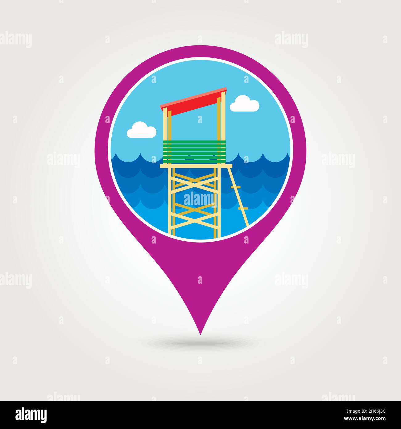 Lifeguard tower vector pin map icon. Beach Map pointer. Summer Map ...