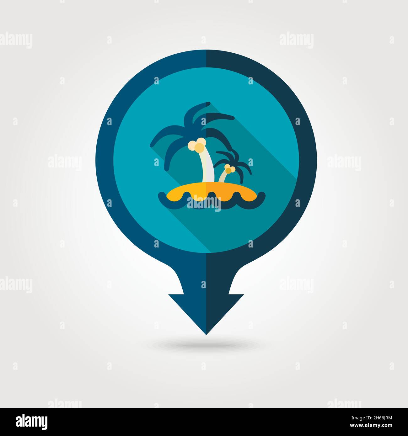 Island with palm trees vector pin map flat icon with long shadow. Beach ...