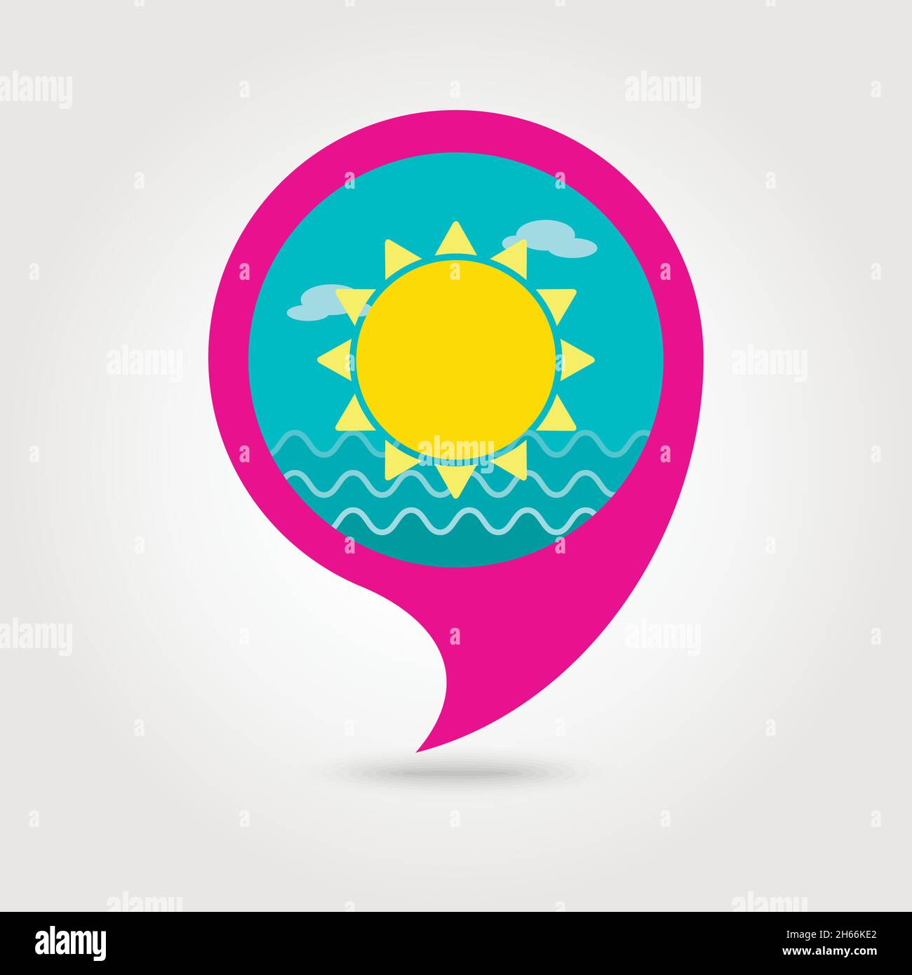Sun vector pin map icon. Beach Map pointer. Summer Map markers. Holiday. Summertime. Vacation, eps 10 Stock Vector