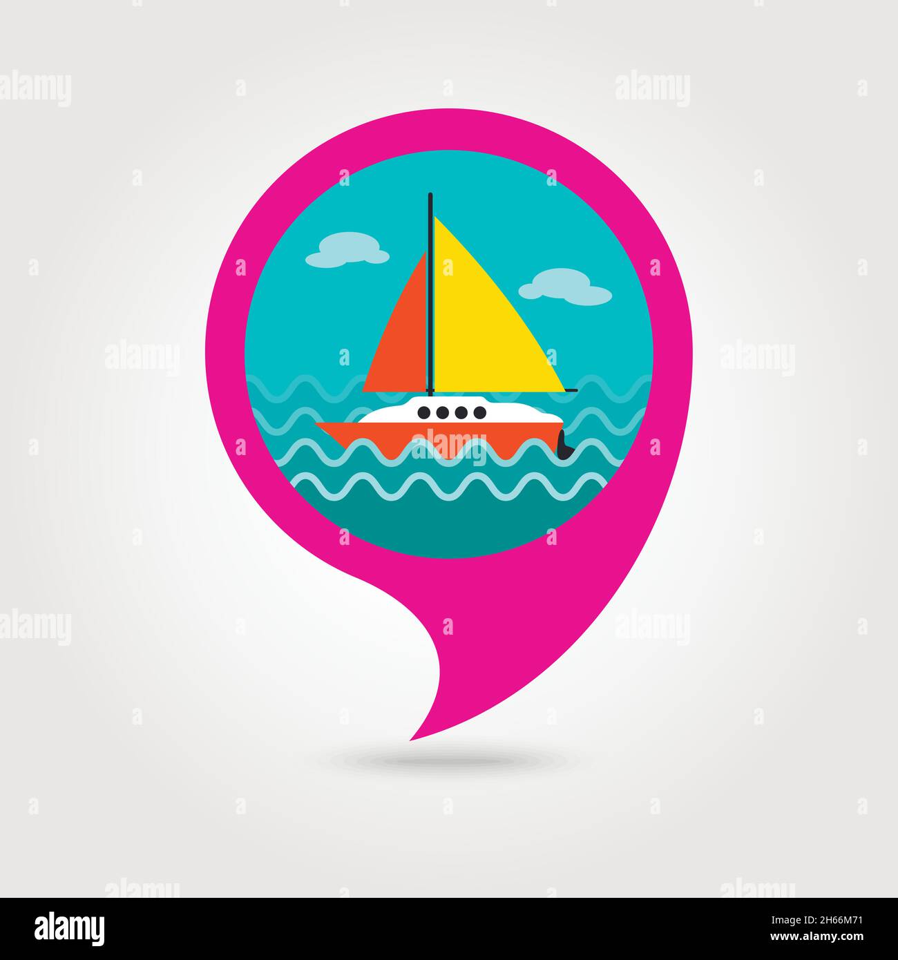 Boat with a Sail vector pin map icon. Marine Map pointer. Summer Map ...