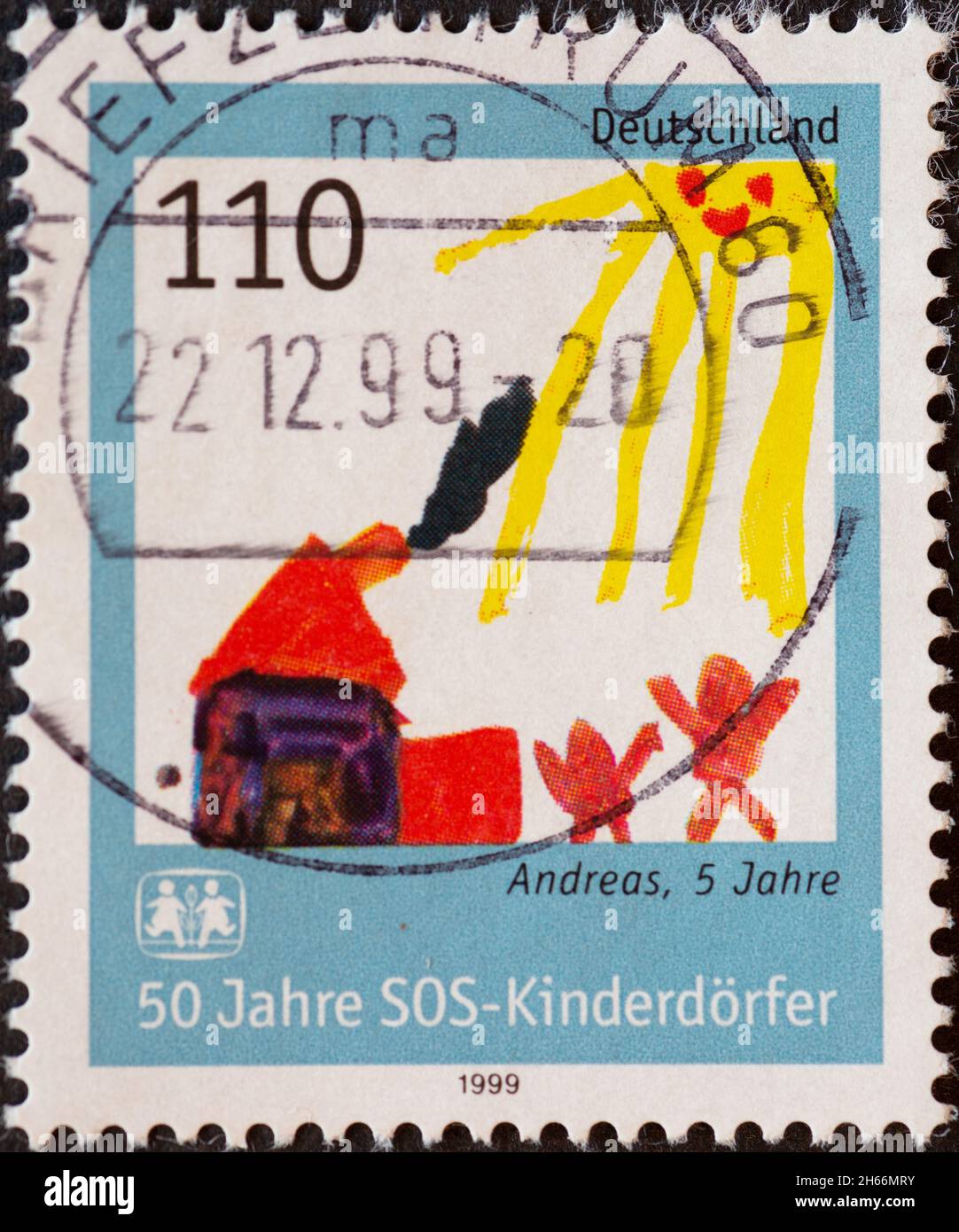 GERMANY - CIRCA 1999:  a postage stamp from Germany, showing a children's drawing on the occasion of 50 years of SOS Children's Villages Stock Photo