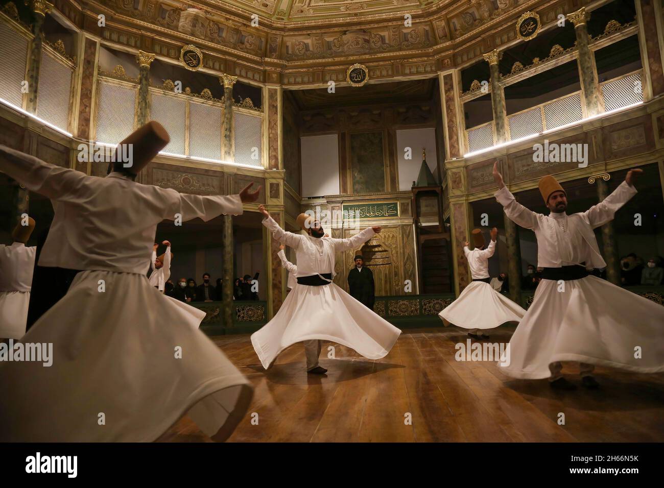 Mevlevi Istanbul, Turkey. 12th Nov, 2021. Devotees performing during the ...
