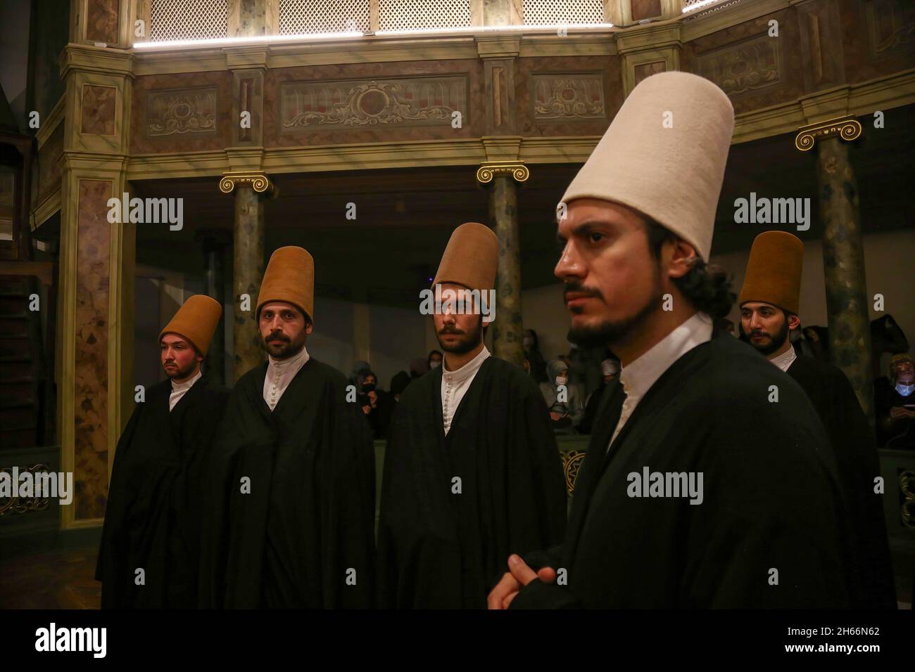 Istanbul, Turkey. 12th Nov, 2021. Devotees seen during the ceremony. Whirling dervishes perform the ritual of the Mevlevi, known as 'Sema' ceremony which was confirmed by UNESCO among the Masterpieces of the Oral and Intangible Heritage of Humanity. Credit: SOPA Images Limited/Alamy Live News Stock Photo